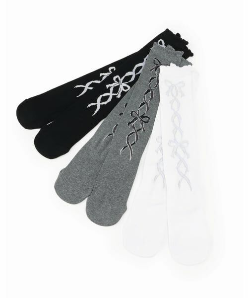 mezzo piano / メゾピアノ ソックス | レースアップリボン柄　ハイソックス | 詳細3