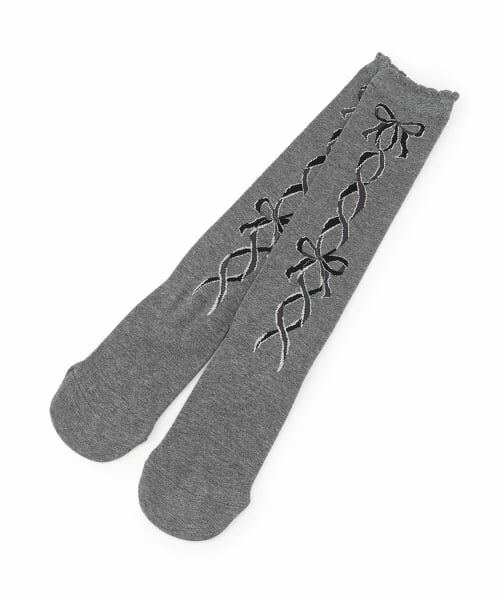 mezzo piano / メゾピアノ ソックス | レースアップリボン柄　ハイソックス | 詳細6
