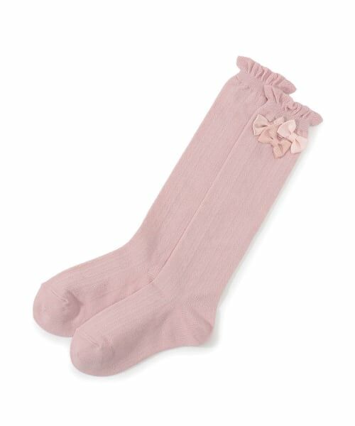 mezzo piano / メゾピアノ ソックス | リボンつき　ハイソックス（ライト ピンク）
