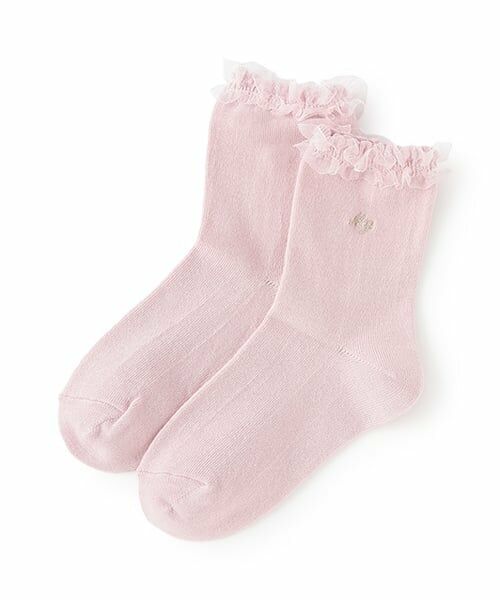 mezzo piano / メゾピアノ ソックス | フリル　ロゴ刺しゅうソックス（ライト ピンク）