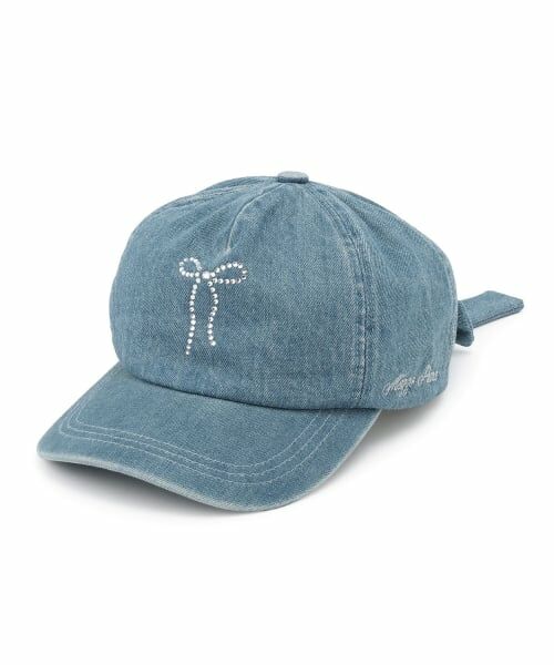 mezzo piano / メゾピアノ キャップ | ラインストーンリボン　デニムキャップ（ブルー）