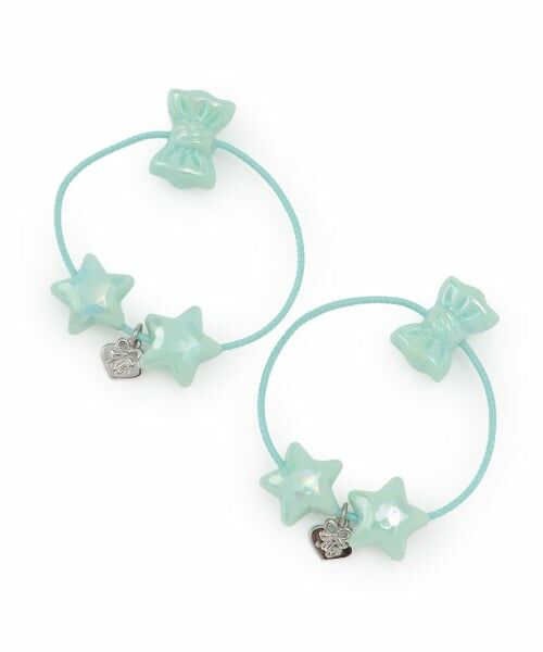 mezzo piano / メゾピアノ ヘアゴム・シュシュ | リボン＆星　ヘアポニー2個セット（ライト ブルー）