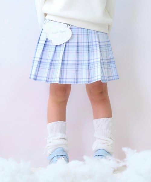 mezzo piano / メゾピアノ ショート・ハーフ・半端丈パンツ | エンジェルポーチつき　チェック・デニム　プリーツスカパン（サックス）