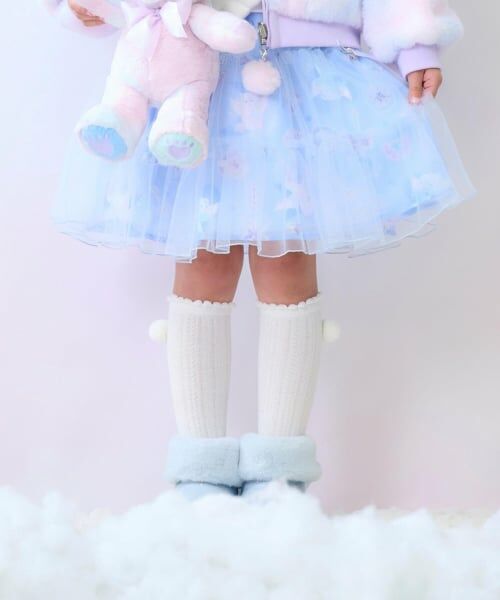 mezzo piano / メゾピアノ ミニ・ひざ丈スカート | マジカル柄チュールスカート（サックス）