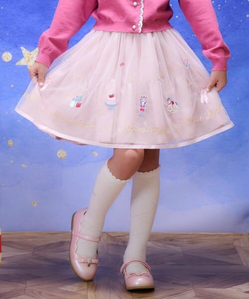 mezzo piano / メゾピアノ ミニ・ひざ丈スカート | くるみ割り人形刺しゅうチュールスカート(ライト ピンク)