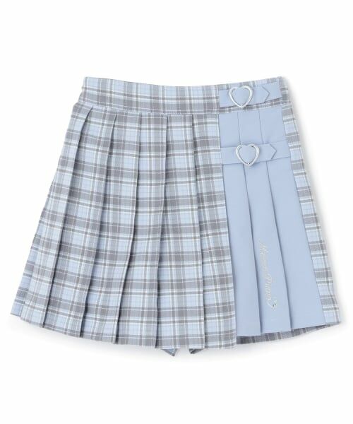 mezzo piano / メゾピアノ ショート・ハーフ・半端丈パンツ | 切替ハートベルト　チェックプリーツスカパン（ブルー）