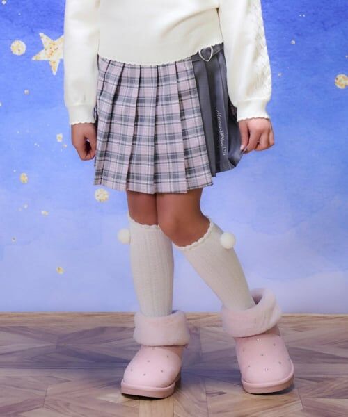 mezzo piano / メゾピアノ ショート・ハーフ・半端丈パンツ | 切替ハートベルト　チェックプリーツスカパン（グレー）