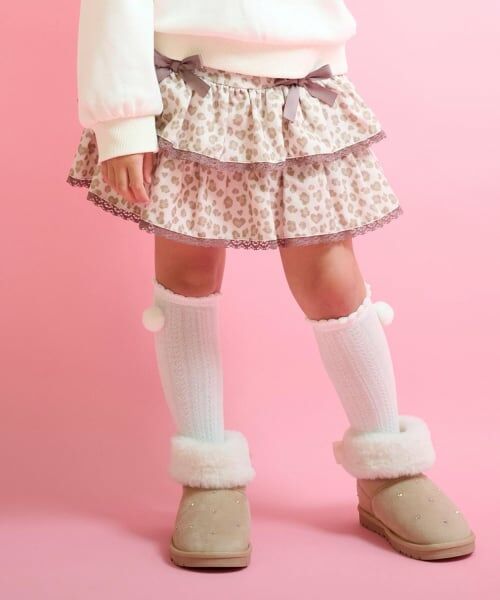 mezzo piano / メゾピアノ ショート・ハーフ・半端丈パンツ | ヒョウ柄レースアップスカパン（ベージュ）