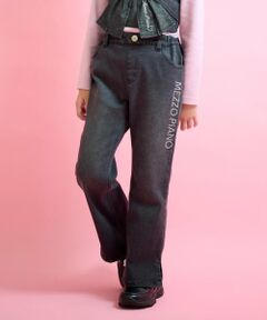 mezzo piano / メゾピアノ その他パンツ | ラインストーンロゴ　フレアデニムロングパンツ