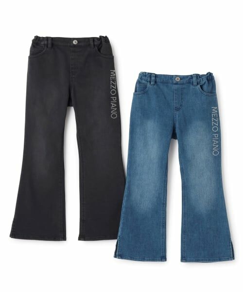 mezzo piano / メゾピアノ その他パンツ | ラインストーンロゴ フレアデニムロングパンツ | 詳細10