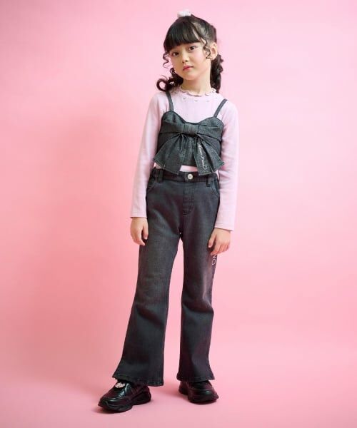 mezzo piano / メゾピアノ その他パンツ | ラインストーンロゴ フレアデニムロングパンツ | 詳細15