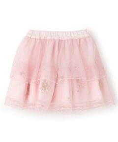 mezzo piano / メゾピアノ ミニ・ひざ丈スカート | バレエ刺しゅう　段々チュールスカート