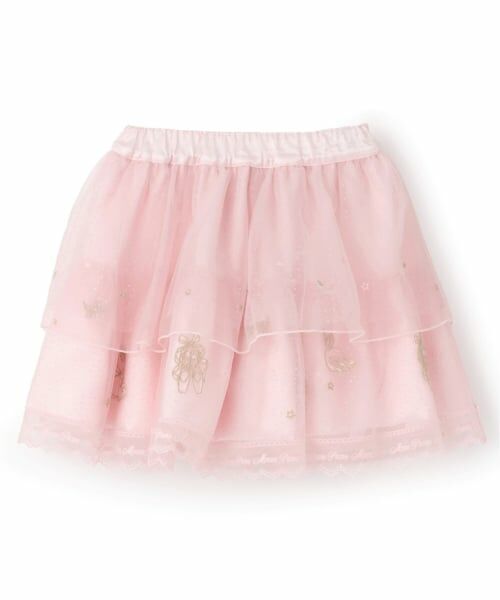 mezzo piano / メゾピアノ ミニ・ひざ丈スカート | バレエ刺しゅう 段々チュールスカート(ピンク)