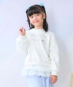 mezzo piano / メゾピアノ スウェット | ラインストーンロゴトレーナー＆裾チュールTシャツセット