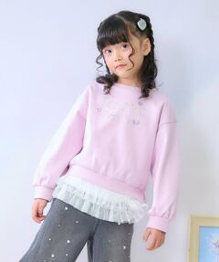 ラインストーンロゴトレーナー＆裾チュールTシャツセット