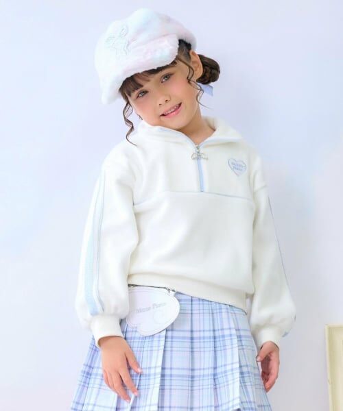 mezzo piano / メゾピアノ スウェット | ラメパイピング　ハーフZIPプルオーバー（オフ ホワイト）