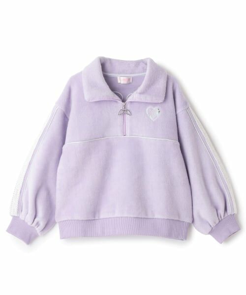 mezzo piano / メゾピアノ スウェット | ラメパイピング　ハーフZIPプルオーバー（ラベンダー）