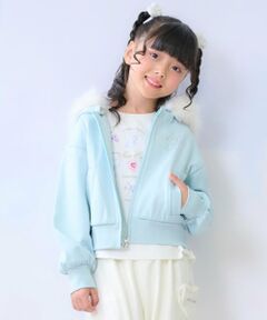 mezzo piano / メゾピアノ パーカー | ラメ裏毛　フェイクファーフードZIPパーカ