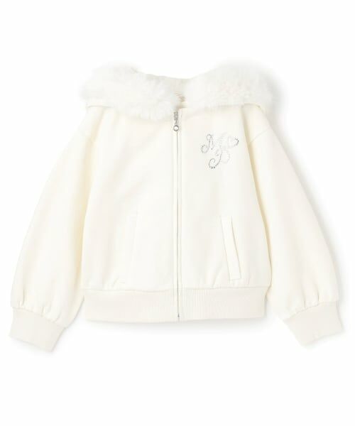 mezzo piano / メゾピアノ パーカー | ラメ裏毛　フェイクファーフードZIPパーカ（オフ ホワイト）