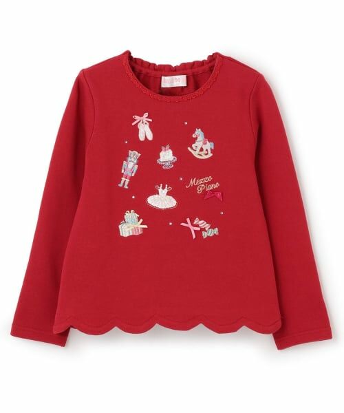 mezzo piano / メゾピアノ スウェット | くるみ割り人形アップリケ裾スカラップトレーナー（赤）