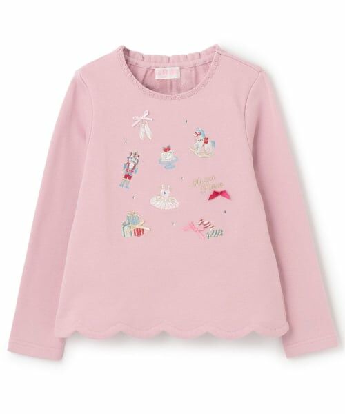 mezzo piano / メゾピアノ スウェット | くるみ割り人形アップリケ裾スカラップトレーナー（ピンク）