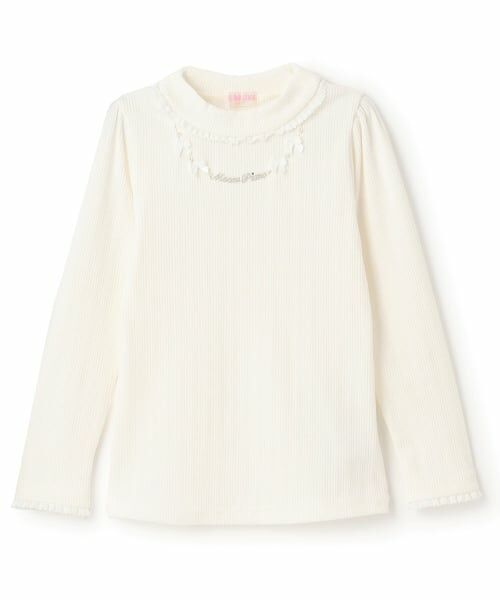 mezzo piano / メゾピアノ Tシャツ | リボンネックレス風　プチハイ長袖Tシャツ（オフ ホワイト）