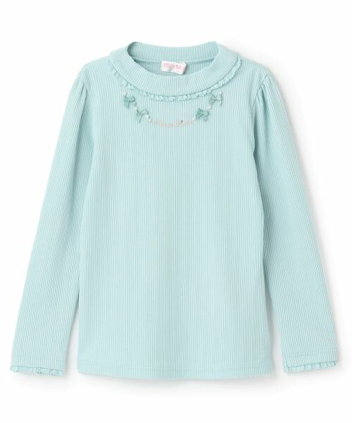 mezzo piano / メゾピアノ Tシャツ | リボンネックレス風　プチハイ長袖Tシャツ（ミント）