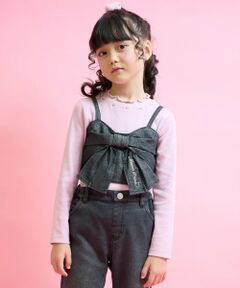 mezzo piano / メゾピアノ キャミソール・チューブトップ | ラメデニムリボンビスチェ＆長袖Tシャツセット