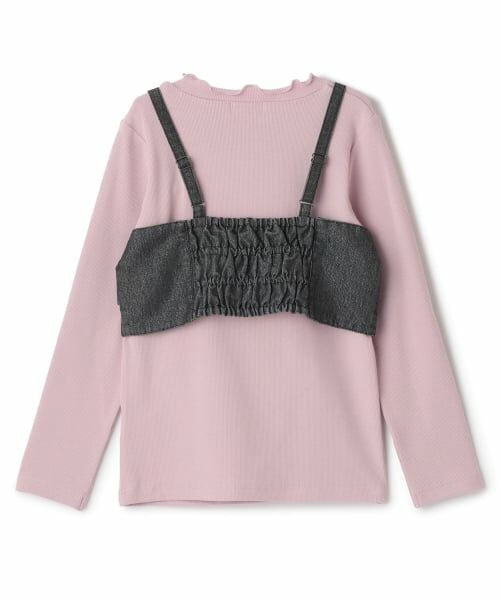 mezzo piano / メゾピアノ キャミソール・チューブトップ | ラメデニムリボンビスチェ＆長袖Tシャツセット | 詳細1