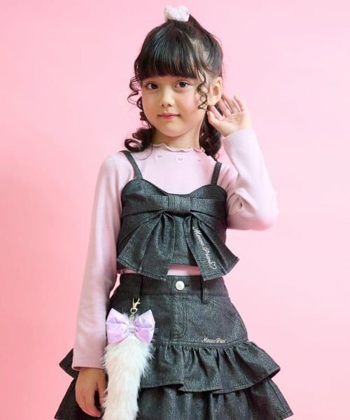 mezzo piano / メゾピアノ キャミソール・チューブトップ | ラメデニムリボンビスチェ＆長袖Tシャツセット | 詳細11