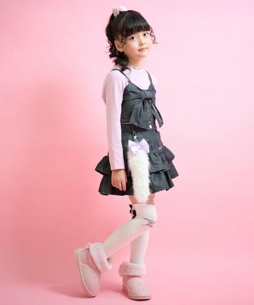 mezzo piano / メゾピアノ キャミソール・チューブトップ | ラメデニムリボンビスチェ＆長袖Tシャツセット | 詳細15