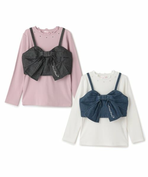 mezzo piano / メゾピアノ キャミソール・チューブトップ | ラメデニムリボンビスチェ＆長袖Tシャツセット | 詳細7