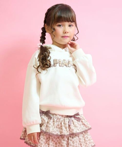 mezzo piano / メゾピアノ パーカー | ネコ耳フェイクファーロゴ　プルパーカ（アイボリー）