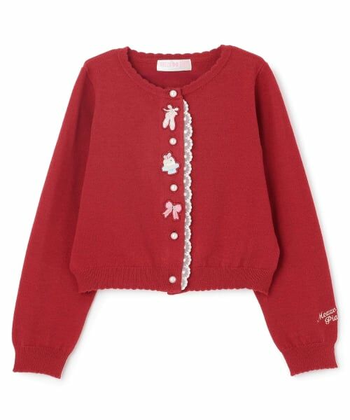 mezzo piano / メゾピアノ カーディガン・ボレロ | バレエモチーフワッペン　ニットカーディガン（赤）