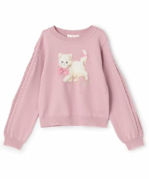 mezzo piano / メゾピアノ ニット・セーター | もふもふネコ　ニットプルオーバー（ピンク）