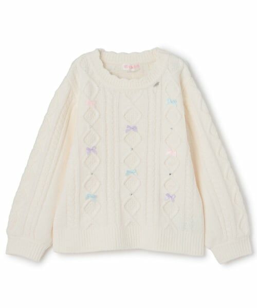 mezzo piano / メゾピアノ ニット・セーター | ケーブルリボン　モールニット　プルオーバー（オフ ホワイト）