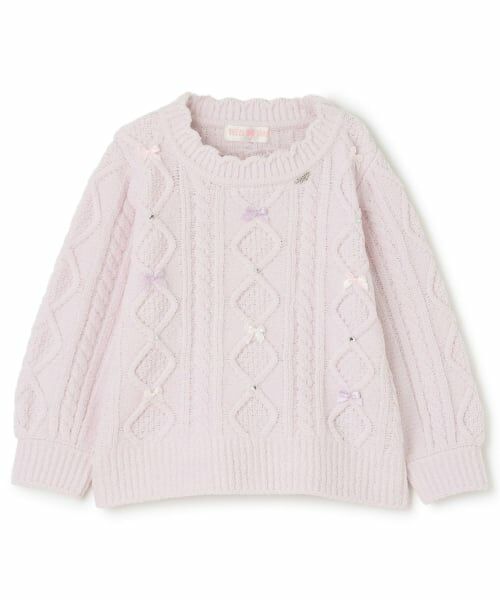 mezzo piano / メゾピアノ ニット・セーター | ケーブルリボン　モールニット　プルオーバー（ライト ピンク）