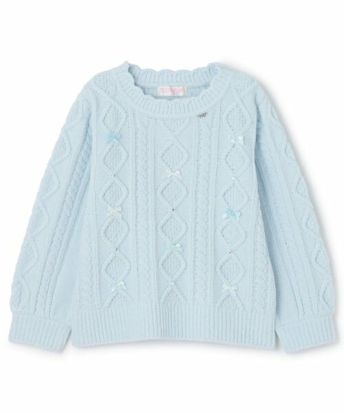 mezzo piano / メゾピアノ ニット・セーター | ケーブルリボン　モールニット　プルオーバー（ライト ブルー）