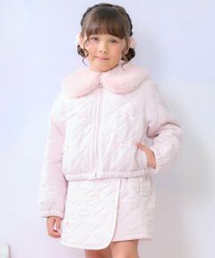 mezzo piano / メゾピアノ ブルゾン | リボンキルティング　フェイクファー衿つきブルゾン