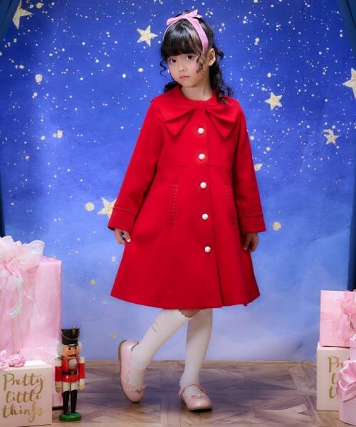 mezzo piano / メゾピアノ その他アウター | リボンカラー　ウールコート（赤）