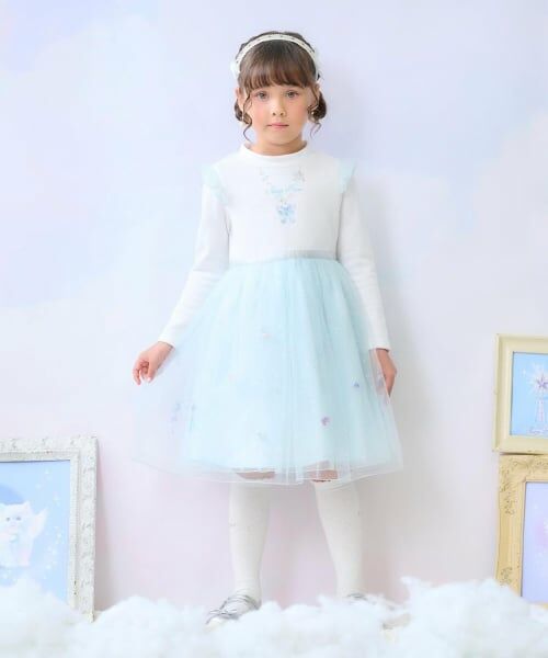 mezzo piano / メゾピアノ ミニ丈・ひざ丈ワンピース | マジカル刺しゅうドッキングワンピース(オフ ホワイト)