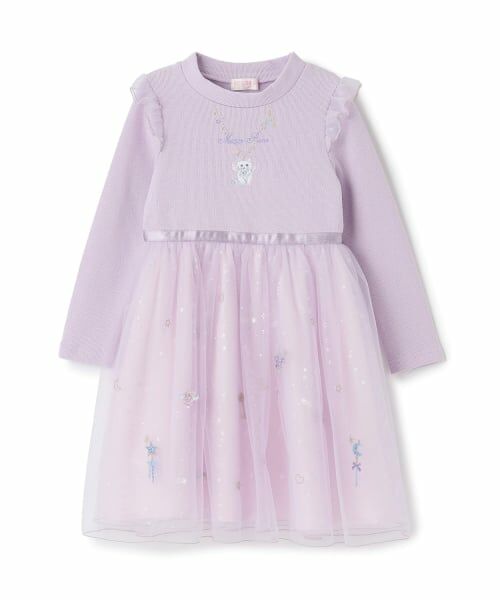 mezzo piano / メゾピアノ ミニ丈・ひざ丈ワンピース | マジカル刺しゅうドッキングワンピース(ラベンダー)