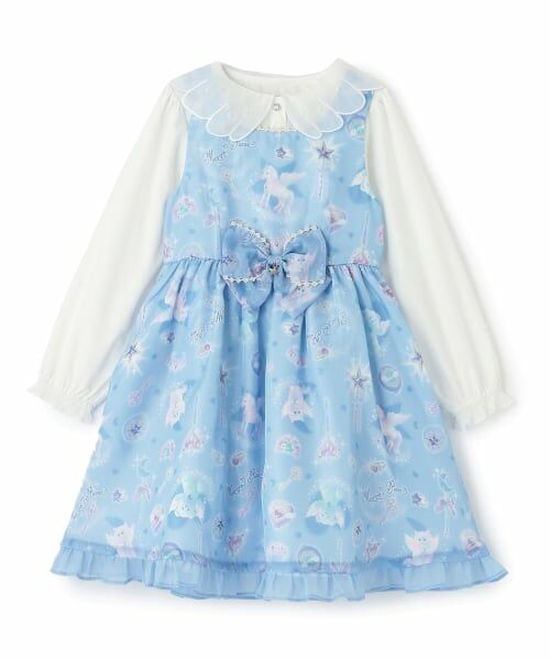 mezzo piano / メゾピアノ ミニ丈・ひざ丈ワンピース | マジカル柄ワンピース　＆ブラウスセット（サックス）