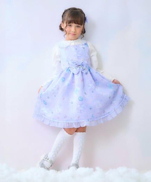 mezzo piano / メゾピアノ ミニ丈・ひざ丈ワンピース | マジカル柄ワンピース　＆ブラウスセット（ラベンダー）