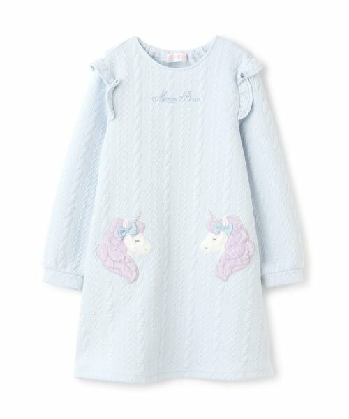 mezzo piano / メゾピアノ ミニ丈・ひざ丈ワンピース | 動物アップリケ　カットワンピース（サックス）