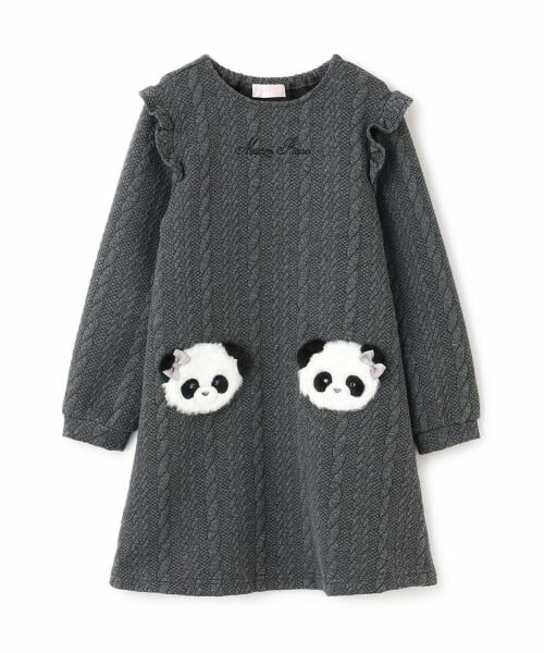 mezzo piano / メゾピアノ ミニ丈・ひざ丈ワンピース | 動物アップリケ　カットワンピース（チャコール）
