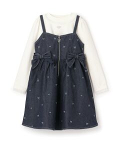 mezzo piano / メゾピアノ ミニ丈・ひざ丈ワンピース | リボン刺しゅうキャミワンピース＆長袖Tシャツセット