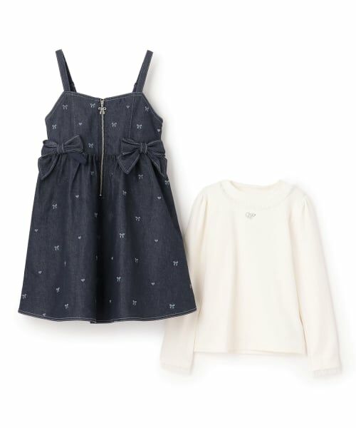 mezzo piano / メゾピアノ ミニ丈・ひざ丈ワンピース | リボン刺しゅうキャミワンピース＆長袖Tシャツセット | 詳細2