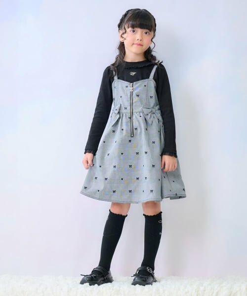 mezzo piano / メゾピアノ ミニ丈・ひざ丈ワンピース | リボン刺しゅうキャミワンピース＆長袖Tシャツセット（黒）