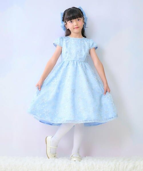 mezzo piano / メゾピアノ ドレス | キラキラ星刺しゅうドレス（サックス）